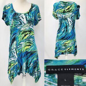 Grace Elements Womens Large Scoop Neck Rayon Tropical Sharkbite Long Tunic Top